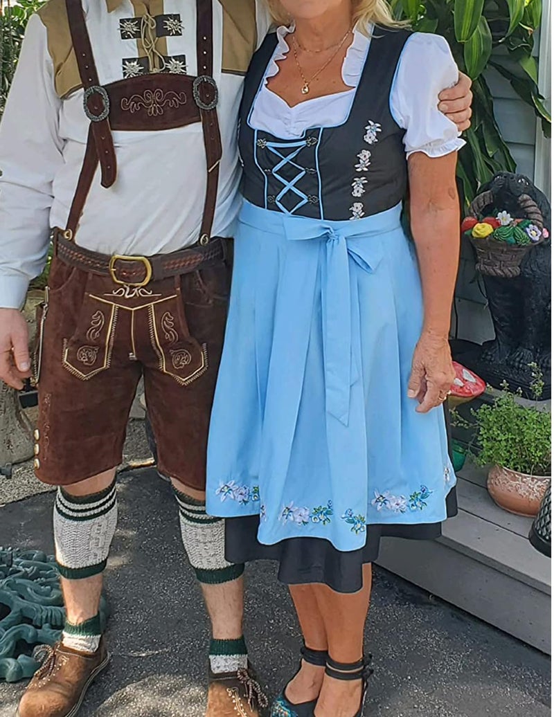 JASAMBAC German Oktoberfest Dirndl Dress Halloween Costume Maid Outfit Halloween Size XL Color Blue - Image 5